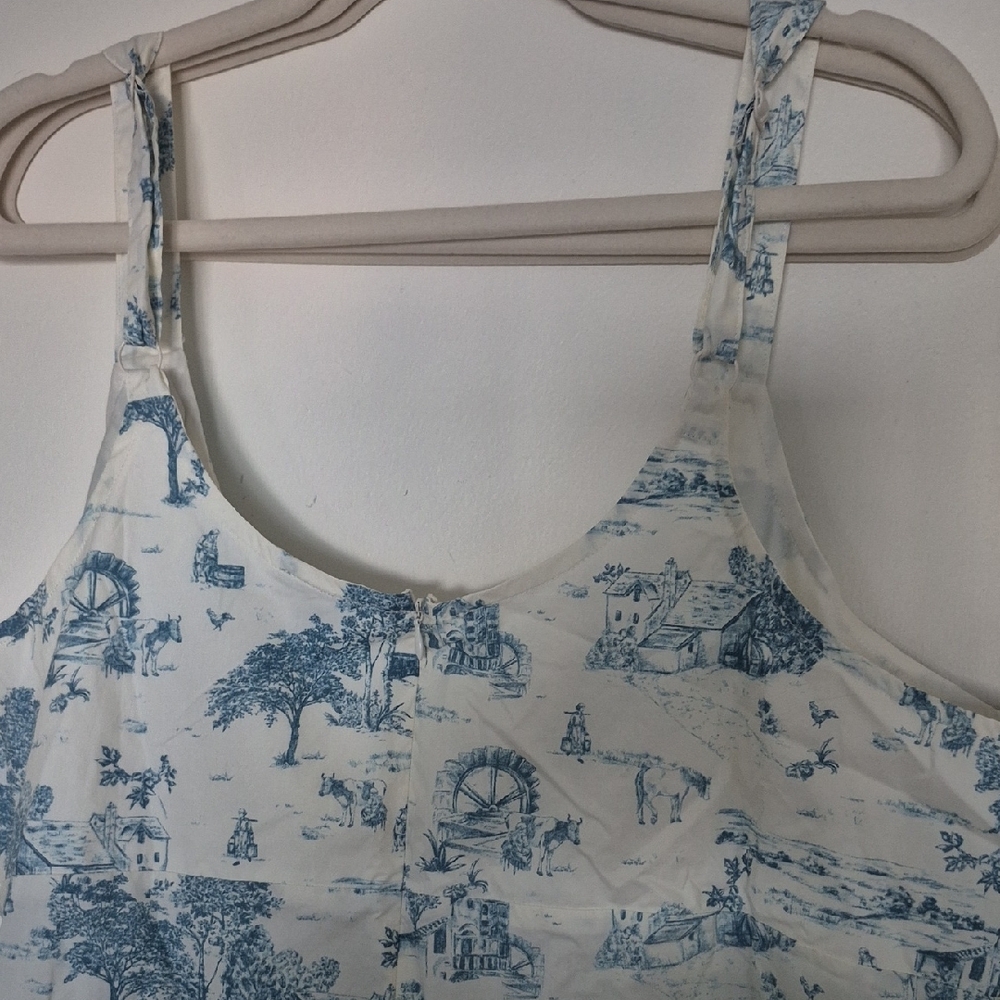 Torrid NWOT White and Light Blue Toile Tie-Front Peplum Camisole - Picture 4 of 8